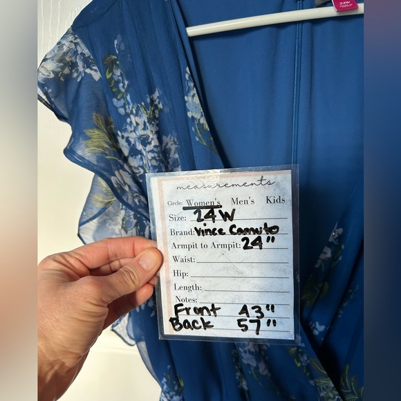 Vince Camuto Blue Floral V Neck Hi Low Fit and Flare Wrap Dress Size 24W - Picture 16 of 16